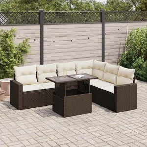 7-delige Loungeset met kussens poly rattan bruin 7-delige Loungeset met kussens poly rattan bruin