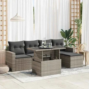 6-delige Loungeset met kussens poly rattan grijs 6-delige Loungeset met kussens poly rattan grijs