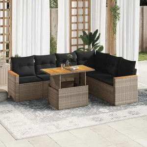7-delige Loungeset met kussens poly rattan acacia grijs 7-delige Loungeset met kussens poly rattan acacia grijs