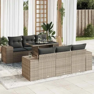 7-delige Loungeset met kussens poly rattan grijs 7-delige Loungeset met kussens poly rattan grijs