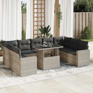 10-delige Loungeset met kussens poly rattan lichtgrijs 10-delige Loungeset met kussens poly rattan lichtgrijs