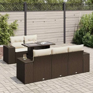 6-delige Loungeset met kussens poly rattan bruin 6-delige Loungeset met kussens poly rattan bruin