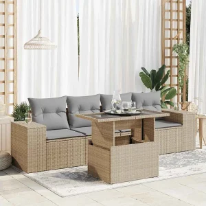 5-delige Loungeset met kussens poly rattan beige 5-delige Loungeset met kussens poly rattan beige