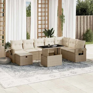 9-delige Loungeset met kussens poly rattan beige 9-delige Loungeset met kussens poly rattan beige