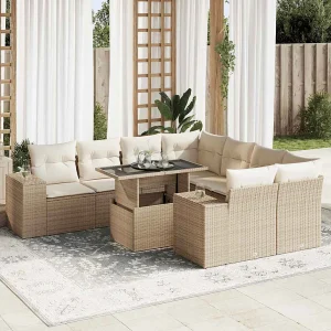 9-delige Loungeset met kussens poly rattan beige 9-delige Loungeset met kussens poly rattan beige