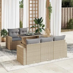 6-delige Loungeset met kussens poly rattan beige 6-delige Loungeset met kussens poly rattan beige
