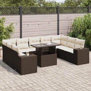 10-delige Loungeset met kussens poly rattan bruin 10-delige Loungeset met kussens poly rattan bruin