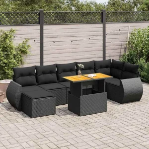 8-delige Loungeset met kussens poly rattan zwart 8-delige Loungeset met kussens poly rattan zwart