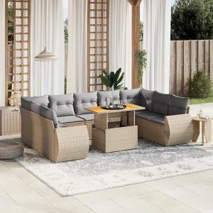 10-delige Loungeset met kussens poly rattan beige 10-delige Loungeset met kussens poly rattan beige