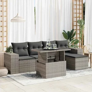 6-delige Loungeset met kussens poly rattan grijs 6-delige Loungeset met kussens poly rattan grijs