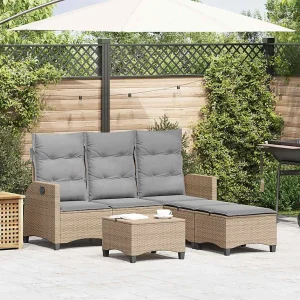 3-delige Tuinbankstel met kussens L-vormig beige poly rattan 3-delige Tuinbankstel met kussens L-vormig beige poly rattan