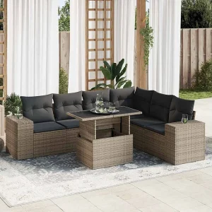 7-delige Loungeset met kussens poly rattan grijs 7-delige Loungeset met kussens poly rattan grijs