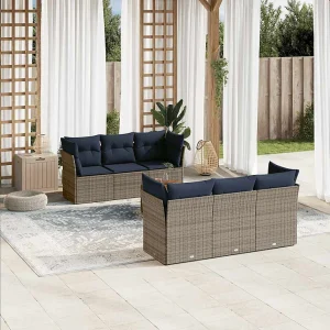 7-delige Loungeset met kussens poly rattan grijs 7-delige Loungeset met kussens poly rattan grijs