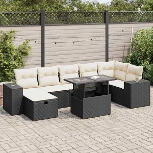 5-delige Loungeset met kussens poly rattan zwart 5-delige Loungeset met kussens poly rattan zwart
