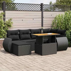 7-delige Loungeset met kussens poly rattan zwart 7-delige Loungeset met kussens poly rattan zwart