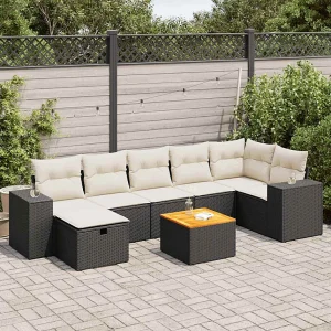 8-delige Loungeset met kussens poly rattan zwart 8-delige Loungeset met kussens poly rattan zwart