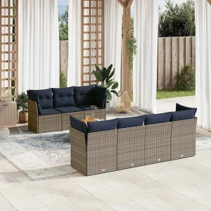 8-delige Loungeset met kussens poly rattan grijs 8-delige Loungeset met kussens poly rattan grijs