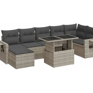 8-delige Loungeset met kussens poly rattan lichtgrijs 8-delige Loungeset met kussens poly rattan lichtgrijs