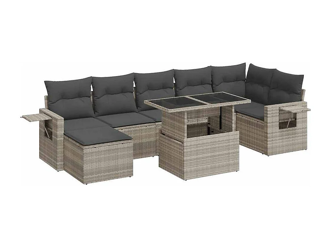 8-delige Loungeset met kussens poly rattan lichtgrijs