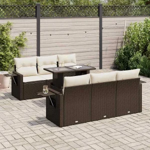 7-delige Loungeset met kussens poly rattan bruin 7-delige Loungeset met kussens poly rattan bruin