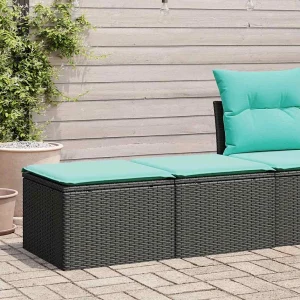 2-delige Loungeset met kussens poly rattan acacia zwart 2-delige Loungeset met kussens poly rattan acacia zwart