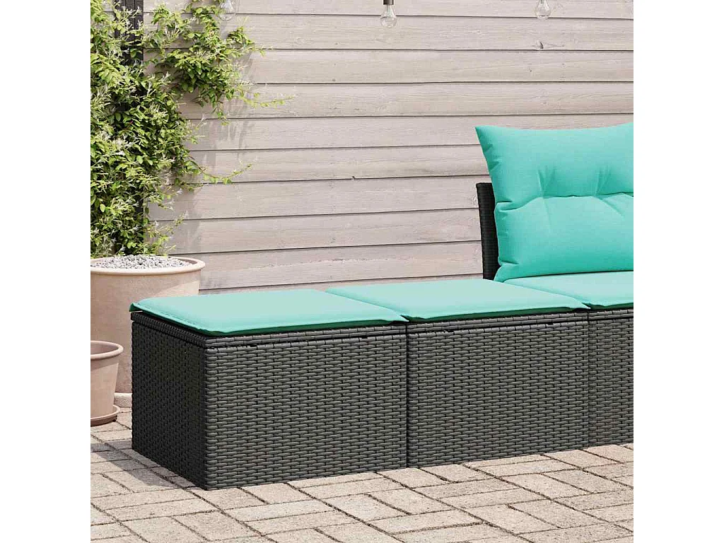 2-delige Loungeset met kussens poly rattan acacia zwart