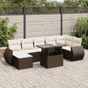8-delige Loungeset met kussens poly rattan bruin 8-delige Loungeset met kussens poly rattan bruin