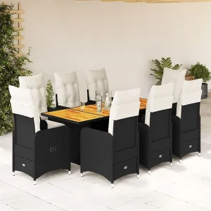 9-delige Bistroset met kussens poly rattan zwart 9-delige Bistroset met kussens poly rattan zwart
