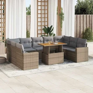 10-delige Loungeset met kussens poly rattan beige 10-delige Loungeset met kussens poly rattan beige