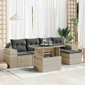 6-delige Loungeset met kussens poly rattan lichtgrijs 6-delige Loungeset met kussens poly rattan lichtgrijs