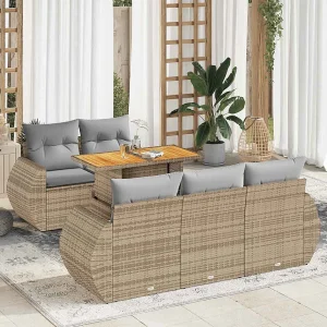6-delige Loungeset met kussens poly rattan beige 6-delige Loungeset met kussens poly rattan beige