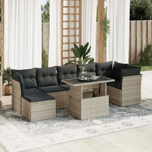 8-delige Loungeset met kussens poly rattan lichtgrijs 8-delige Loungeset met kussens poly rattan lichtgrijs