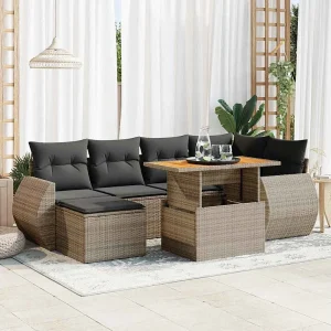 7-delige Loungeset met kussens poly rattan grijs 7-delige Loungeset met kussens poly rattan grijs
