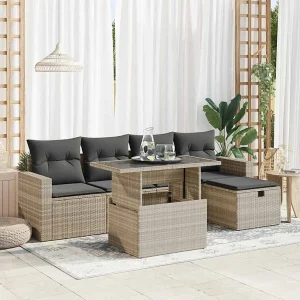 6-delige Loungeset met kussens poly rattan lichtgrijs 6-delige Loungeset met kussens poly rattan lichtgrijs