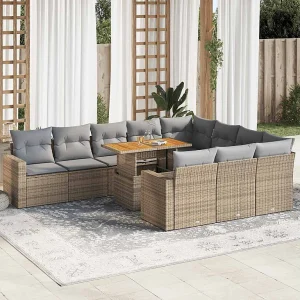 11-delige Tuinset met kussens poly rattan beige 11-delige Tuinset met kussens poly rattan beige
