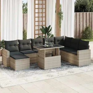 9-delige Loungeset met kussens poly rattan lichtgrijs 9-delige Loungeset met kussens poly rattan lichtgrijs