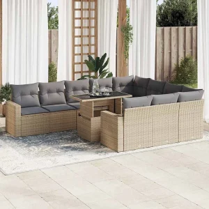 11-delige Tuinset met kussens poly rattan beige 11-delige Tuinset met kussens poly rattan beige