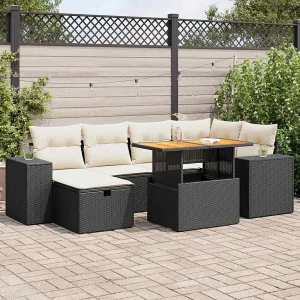 8-delige Loungeset met kussens poly rattan acacia zwart 8-delige Loungeset met kussens poly rattan acacia zwart