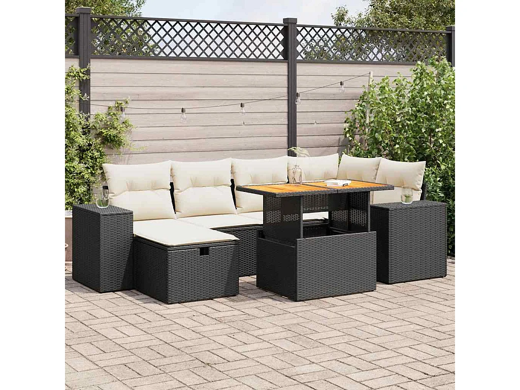 8-delige Loungeset met kussens poly rattan acacia zwart