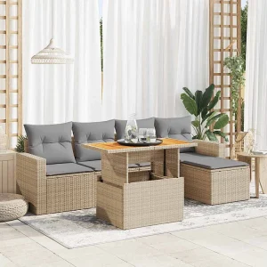 6-delige Loungeset met kussens poly rattan beige 6-delige Loungeset met kussens poly rattan beige