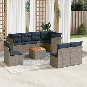 9-delige Loungeset met kussens poly rattan grijs 9-delige Loungeset met kussens poly rattan grijs