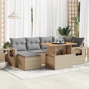 7-delige Loungeset met kussens poly rattan beige 7-delige Loungeset met kussens poly rattan beige