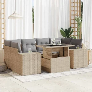 7-delige Loungeset met kussens poly rattan beige 7-delige Loungeset met kussens poly rattan beige