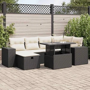 8-delige Loungeset met kussens poly rattan zwart 8-delige Loungeset met kussens poly rattan zwart