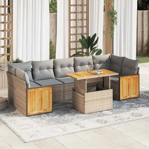 8-delige Loungeset met kussens poly rattan acacia beige 8-delige Loungeset met kussens poly rattan acacia beige