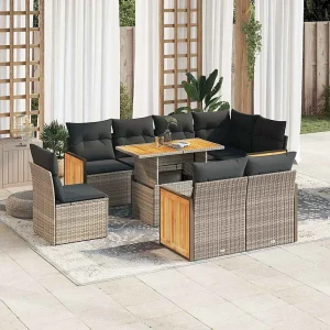 9-delige Loungeset met kussens poly rattan acacia grijs 9-delige Loungeset met kussens poly rattan acacia grijs