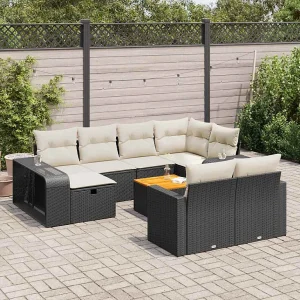 11-delige Loungeset met kussens poly rattan zwart