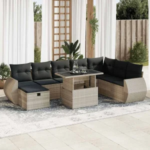 9-delige Loungeset met kussens poly rattan lichtgrijs 9-delige Loungeset met kussens poly rattan lichtgrijs