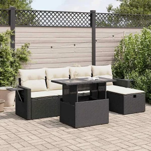 6-delige Loungeset met kussens poly rattan zwart 6-delige Loungeset met kussens poly rattan zwart