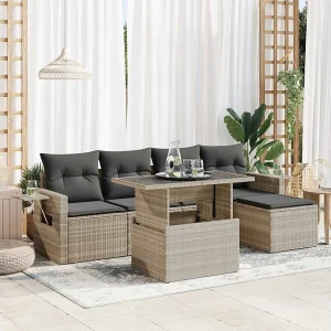 6-delige Loungeset met kussens poly rattan lichtgrijs 6-delige Loungeset met kussens poly rattan lichtgrijs